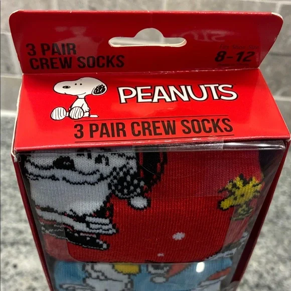 Peanuts Snoopy Christmas Crew Socks Set - Red, Blue, Gray.  B4 - Picture 4 of 7